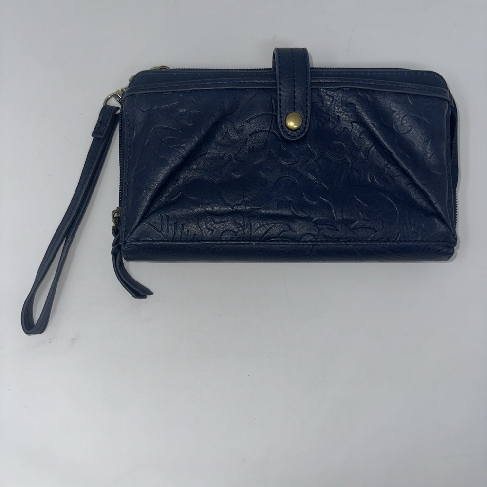 Indigo Thread Co Blue Tool Embossed Faux Leather Crossbody Wallet